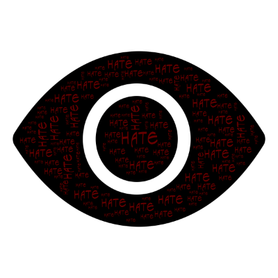 Word cloud in an Eye shape with 1 word HATE.