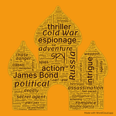 Word cloud of the book From Russia With Love by Ian Fleming with 47 words like spy, espionage and Russia.