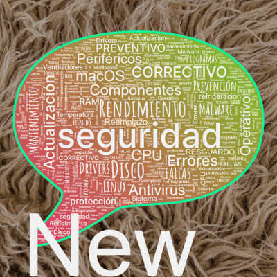 Word cloud in a Speech Bubble shape with 30 words like seguridad, Disco and Rendimiento.