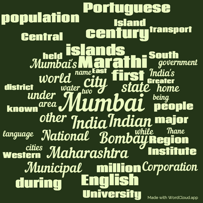 Word cloud with 50 words like Mumbai, city and India.