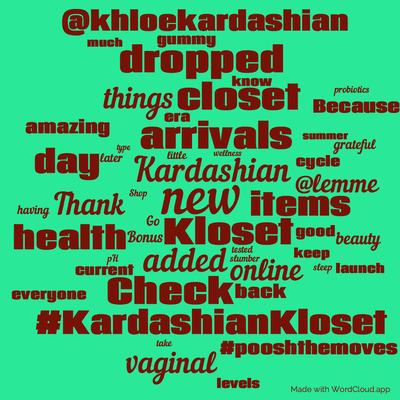 Word cloud with 50 words like new, Kardashian and Kloset.