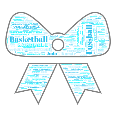 Word cloud in a Bow shape with 11 words like Basketball, Fussball and Handball.