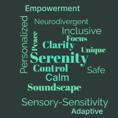 Word cloud with 15 words like Serenity, Control and Clarity.