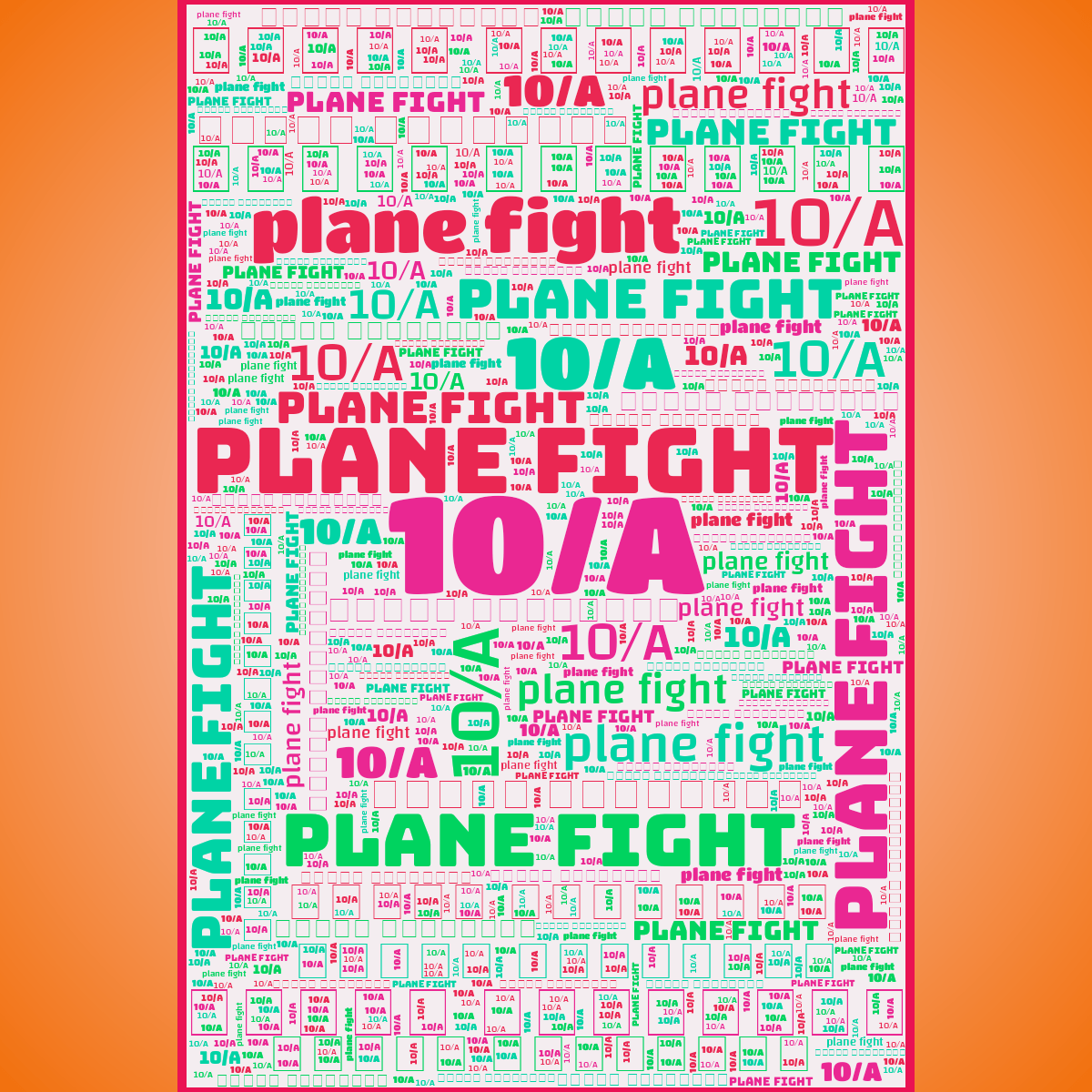 Word cloud in a Vertical Rectangle shape with 3 repeated words like 10/A, plane fight and आंधळी कोशिंबीर in multicolor.