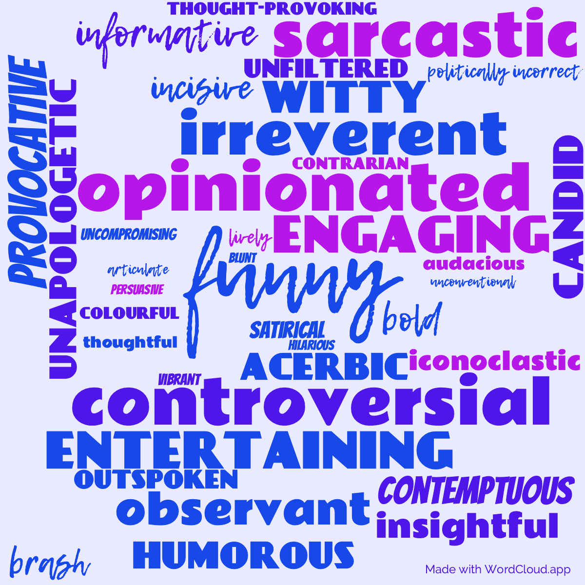 Word cloud of the book The World According to Clarkson. Volume 2. And Another Thing with 38 words like funny, controversial and opinionated.