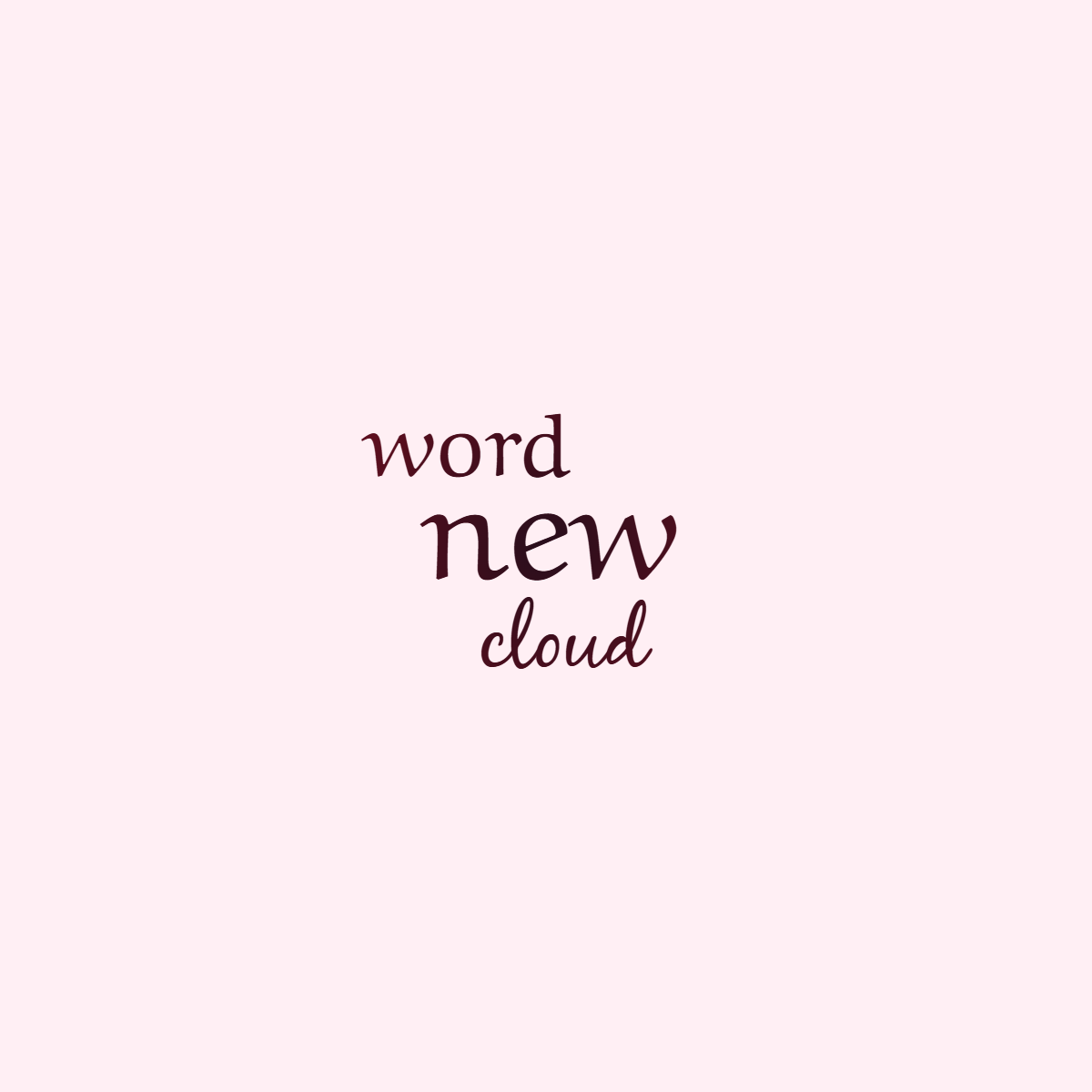 Word cloud with 3 words like new, word and cloud in pink and red.