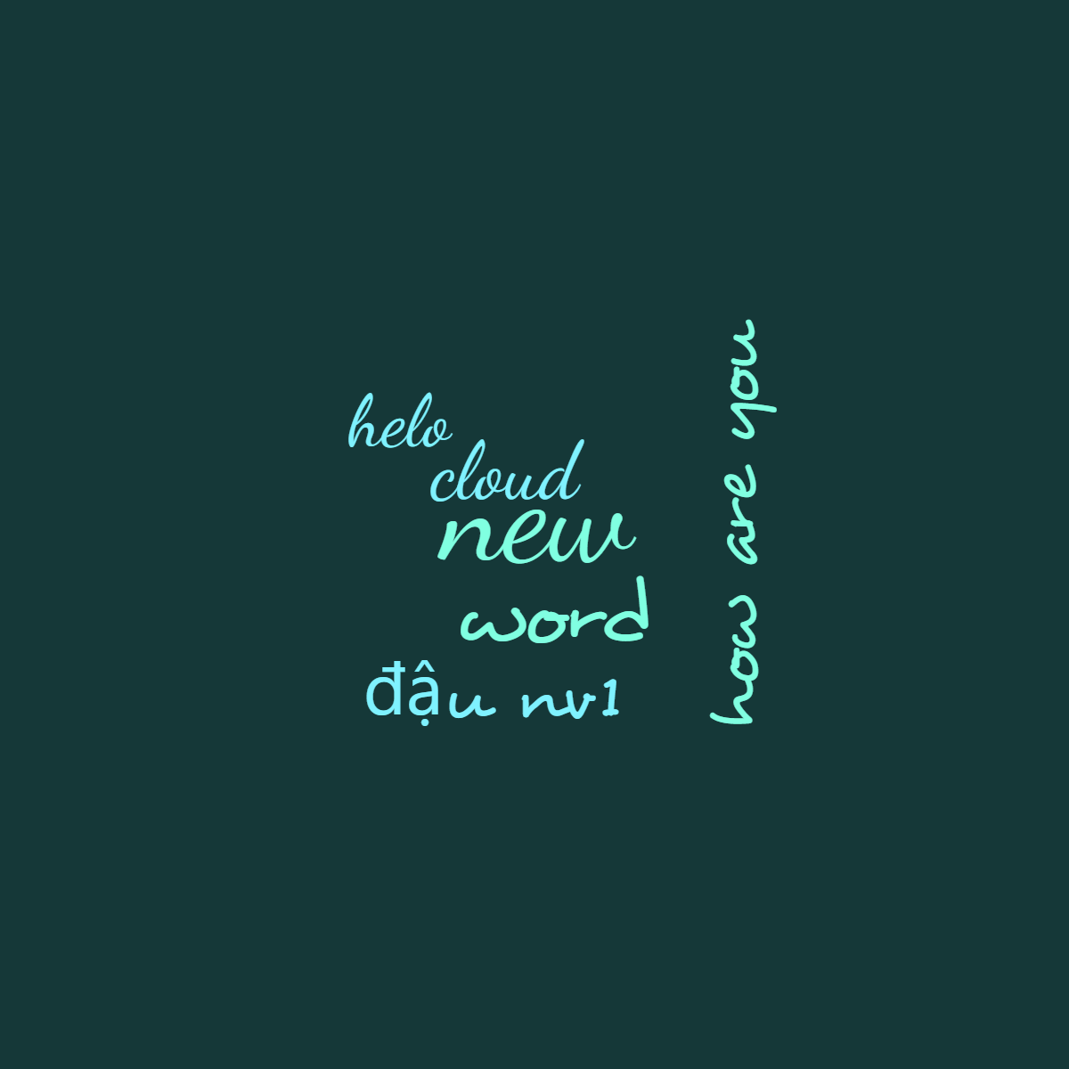 Word cloud with 6 words like new, word and cloud in green and blue.