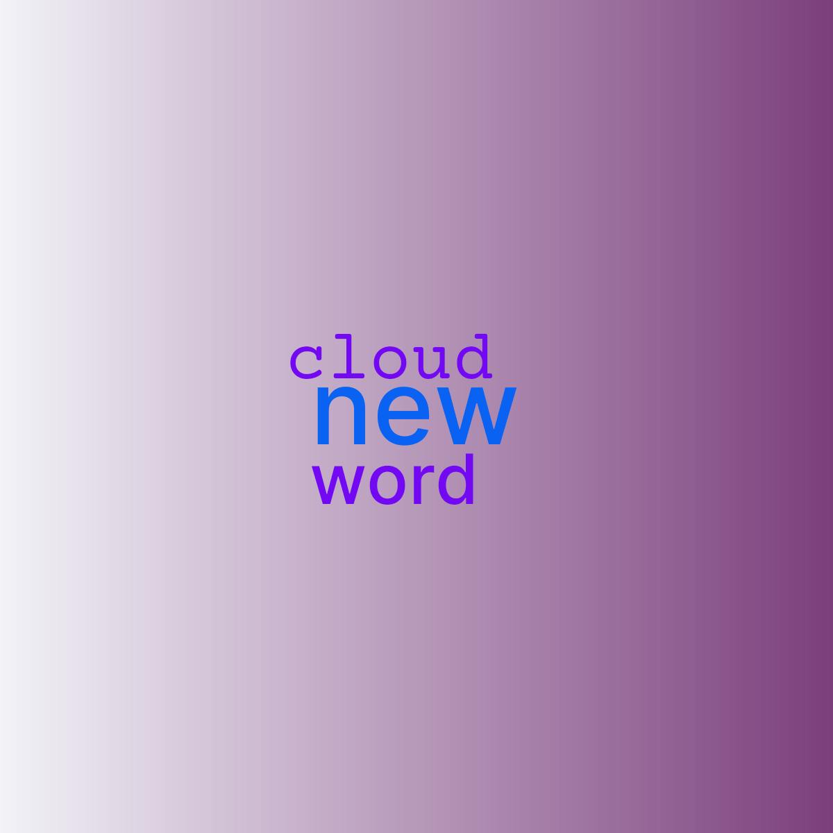 Word cloud with 3 words like new, word and cloud in blue and purple.