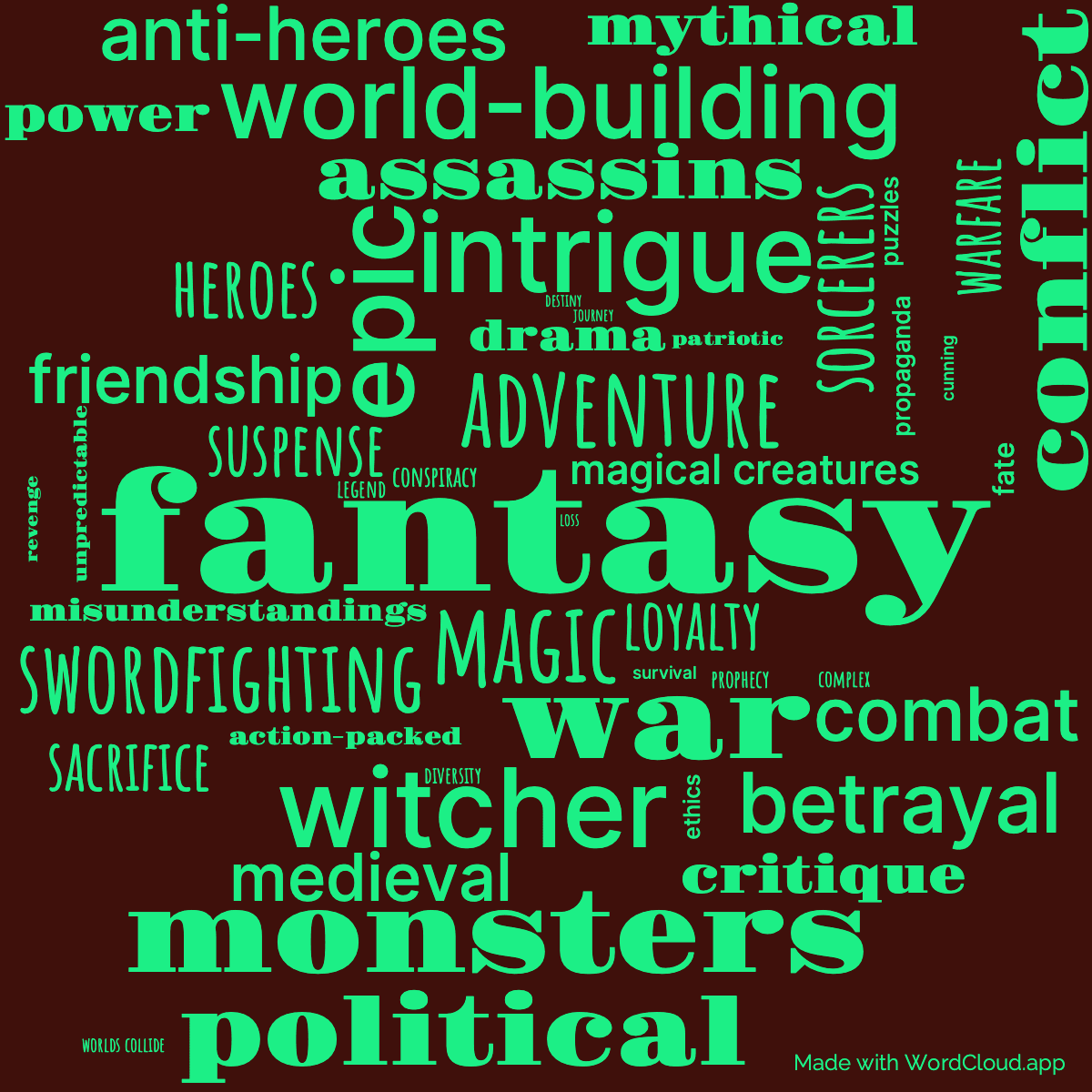 Word cloud of the book Time of Contempt with 49 words like fantasy, magic and adventure.