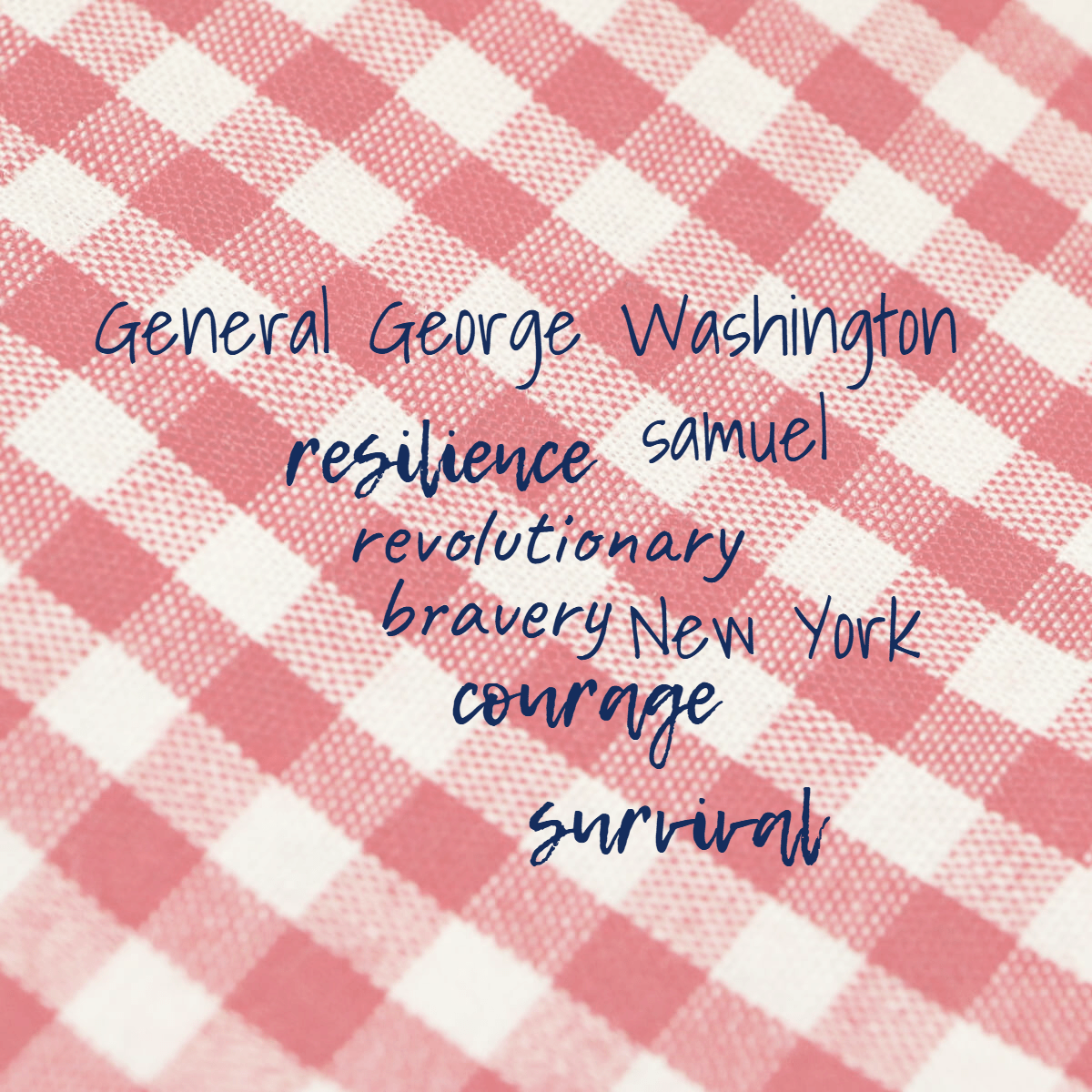 Word cloud with 8 words like bravery, resilience and survival in dark blue.
