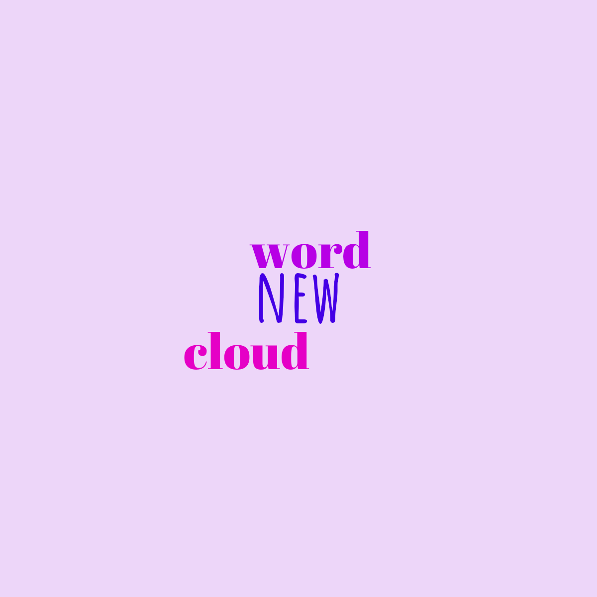 Word cloud with 3 words like new, word and cloud in blue, purple and pink.