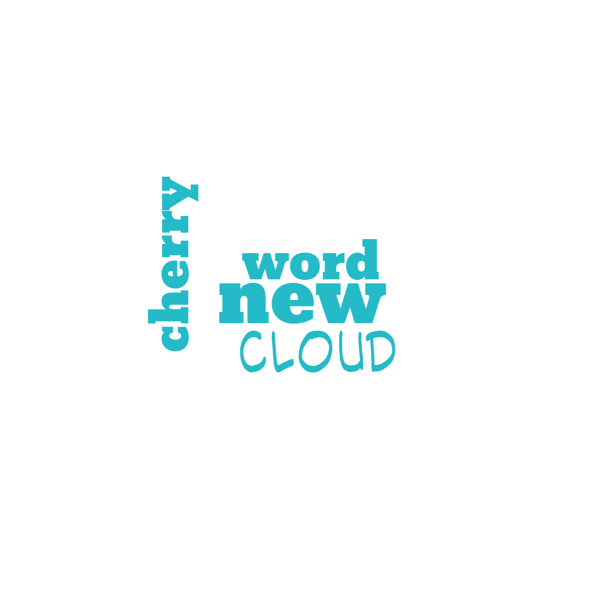 Word cloud with 4 words like new, word and cloud in blue and white.