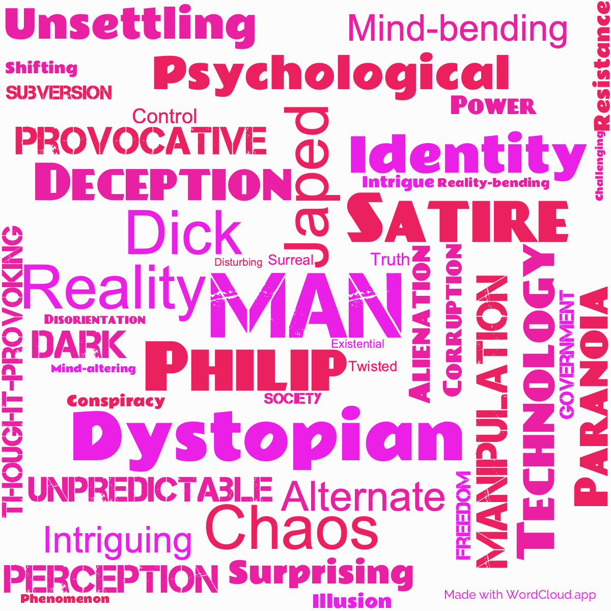 Word cloud of the book The Man Who Japed with 47 words like Man, Japed and Philip.