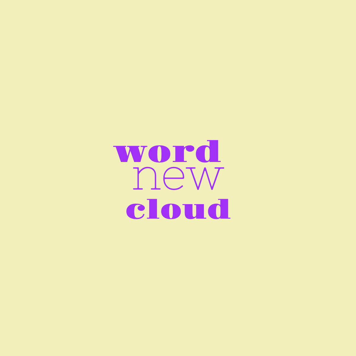 Word cloud with 3 words like new, word and cloud in purple and yellow.