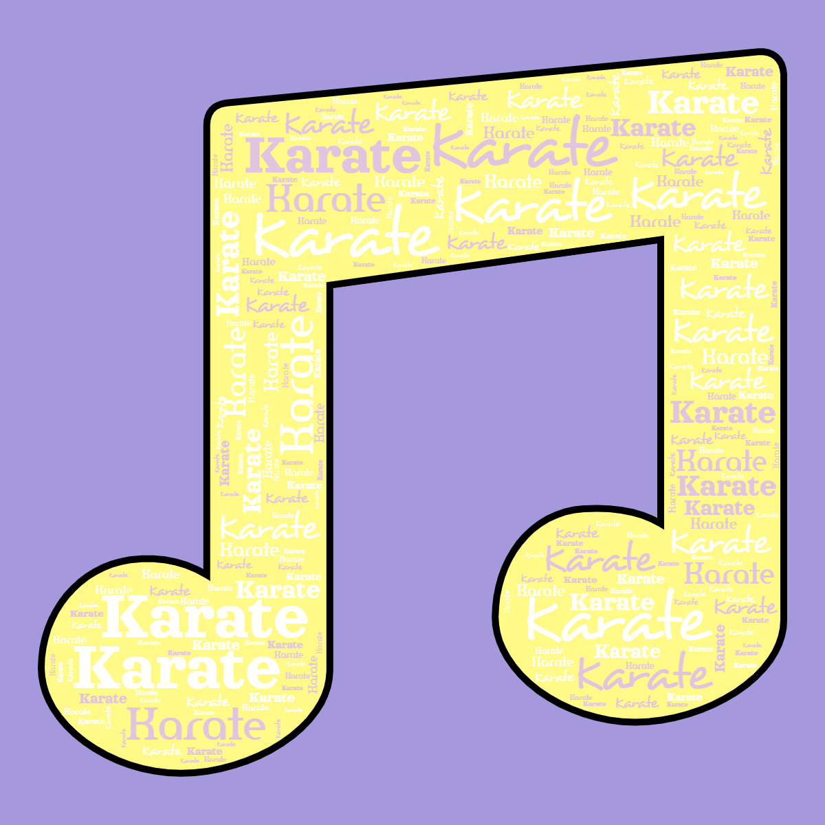 Word cloud in a Notes shape with 1 repeated word Karate in multicolor.