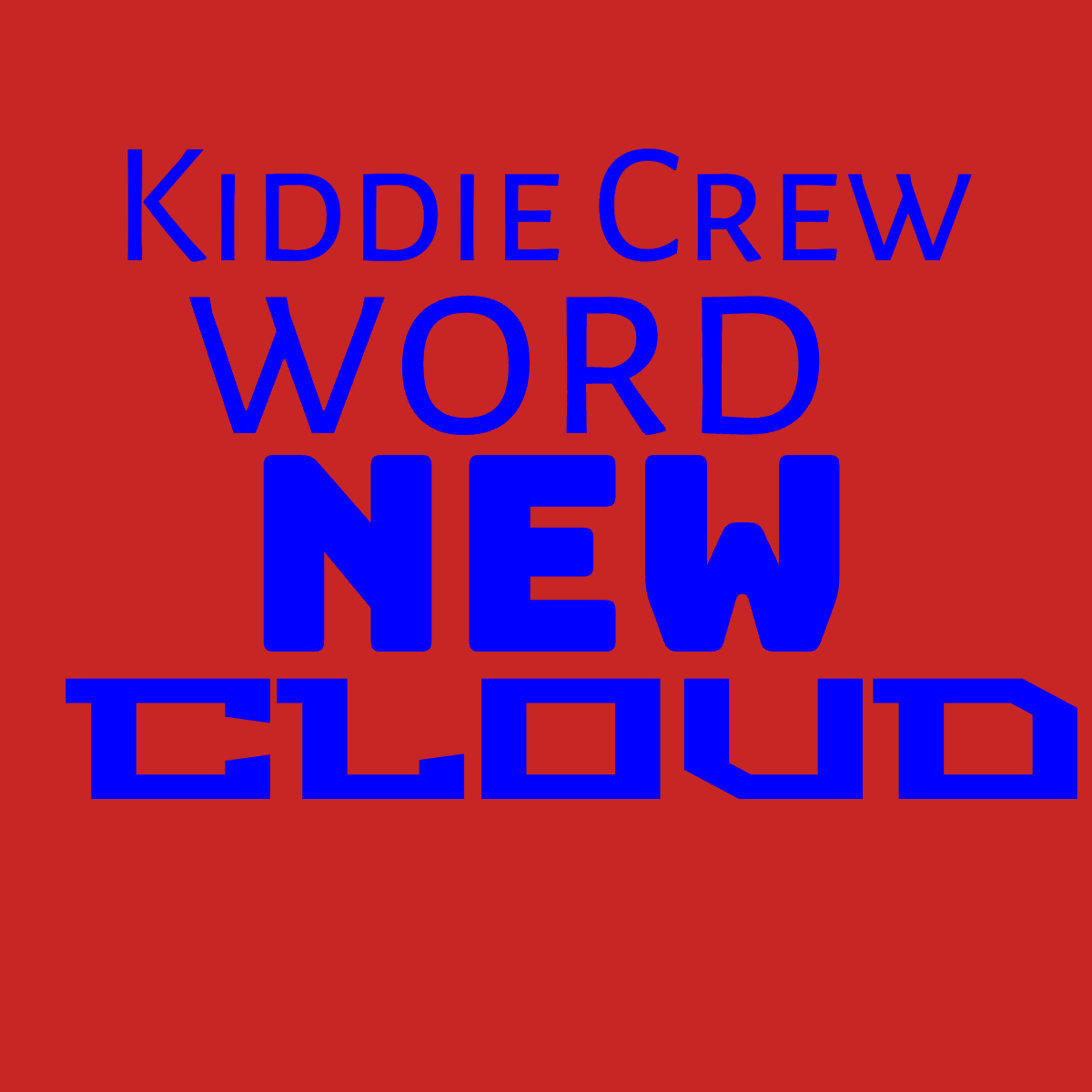 Word cloud with 4 words like new, word and cloud in bright blue and red.