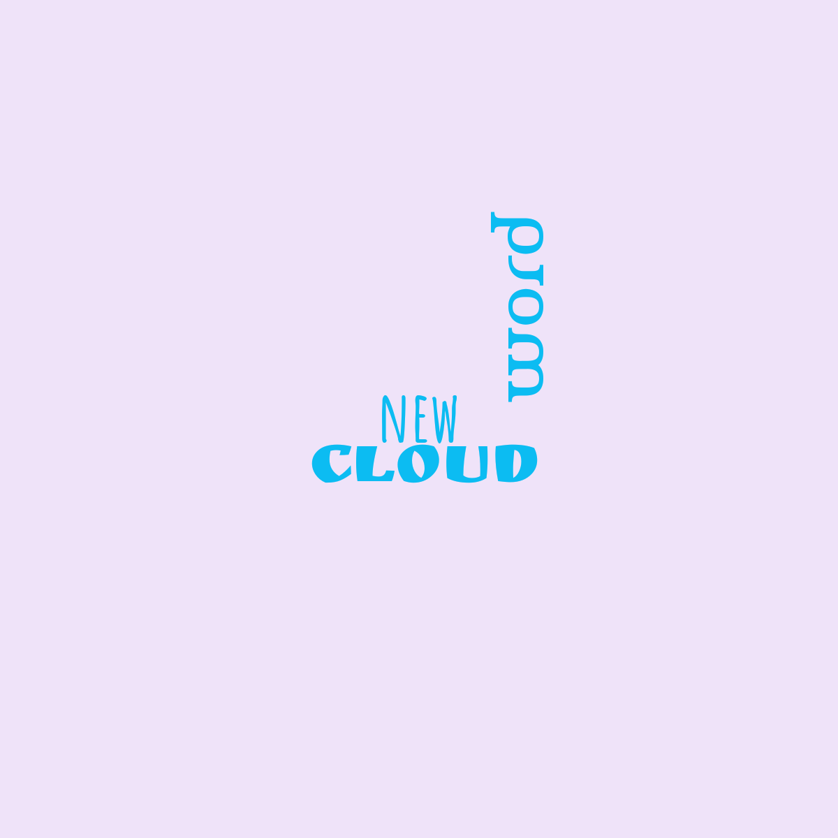 Word cloud with 3 words like new, word and cloud in blue and purple.
