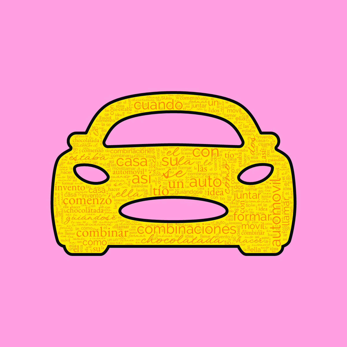 Word cloud in a Car shape with 30 words like se, la and su in multicolor.