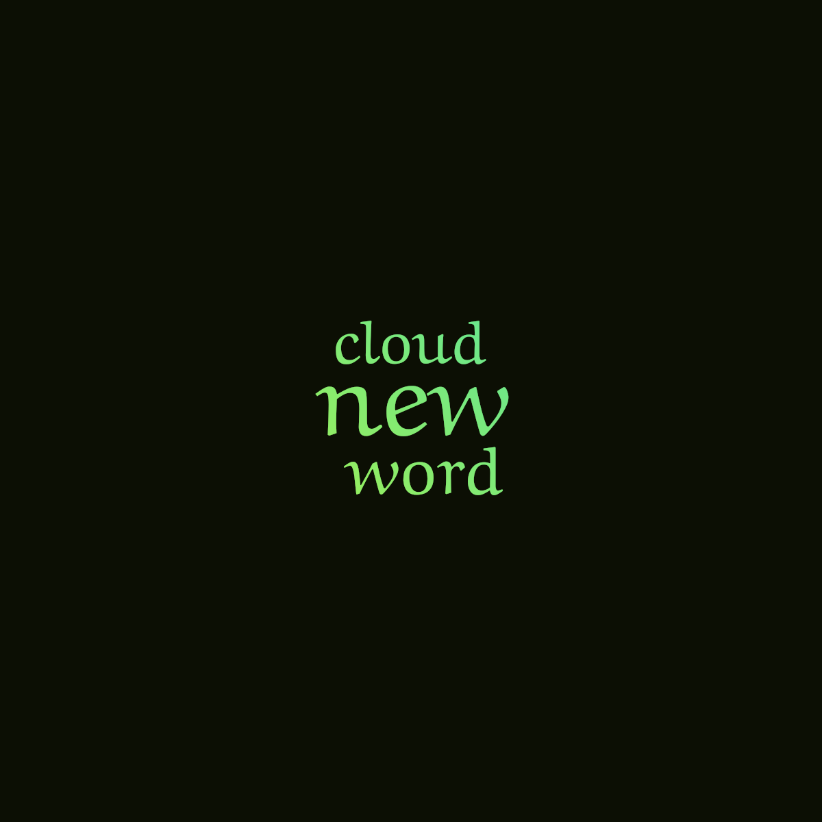 Word cloud with 3 words like new, word and cloud in yellow, blue and black.