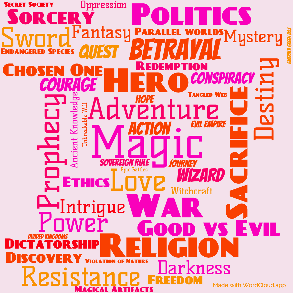 Word cloud of the book Blood Of The Fold with 48 words like Magic, Adventure and War.