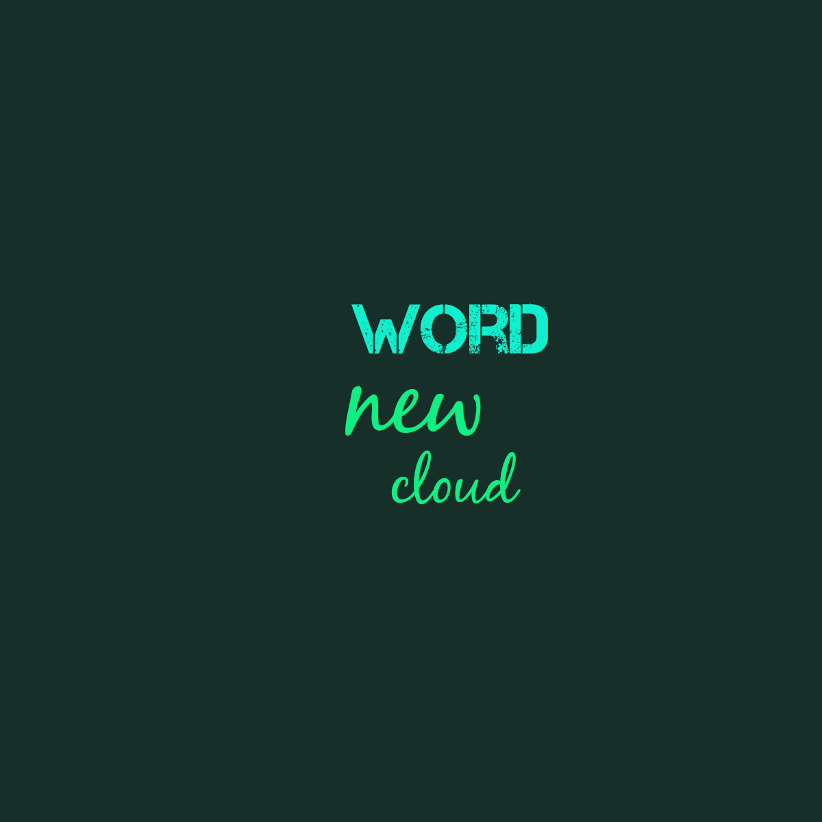 Word cloud with 3 words like new, word and cloud in green, blue and pink.