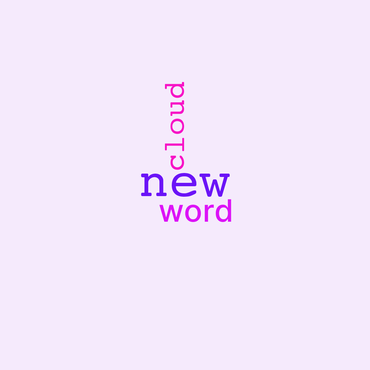 Word cloud with 3 words like new, word and cloud in purple.