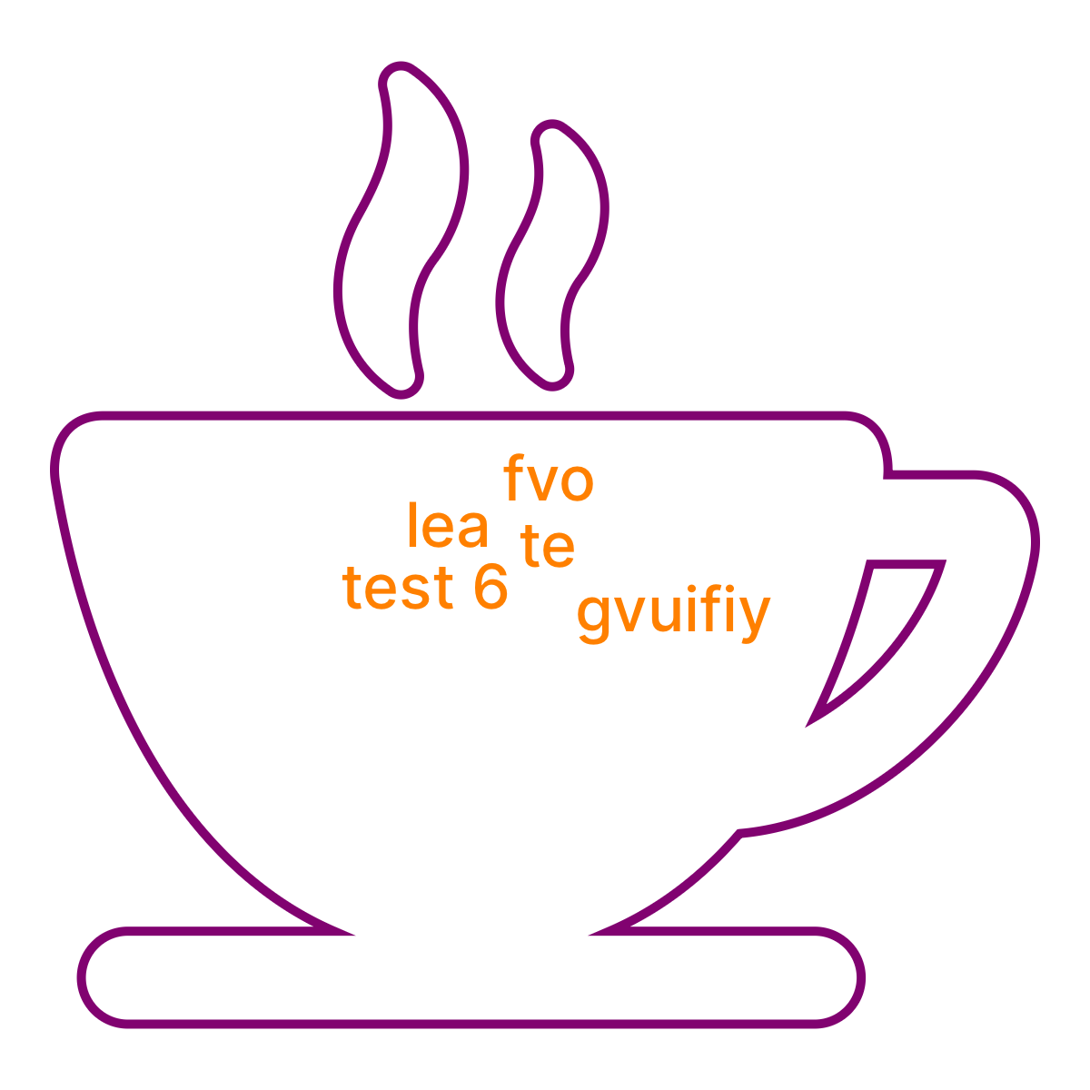 Collaborative word cloud in a Teacup shape with 5 words like te, fvo and gvuifiy in orange and purple.
