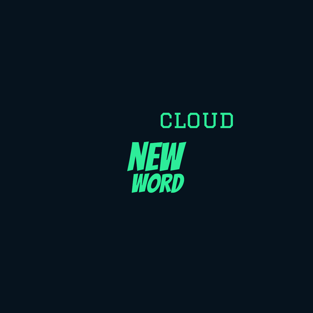 Word cloud with 3 words like new, word and cloud in green and blue.