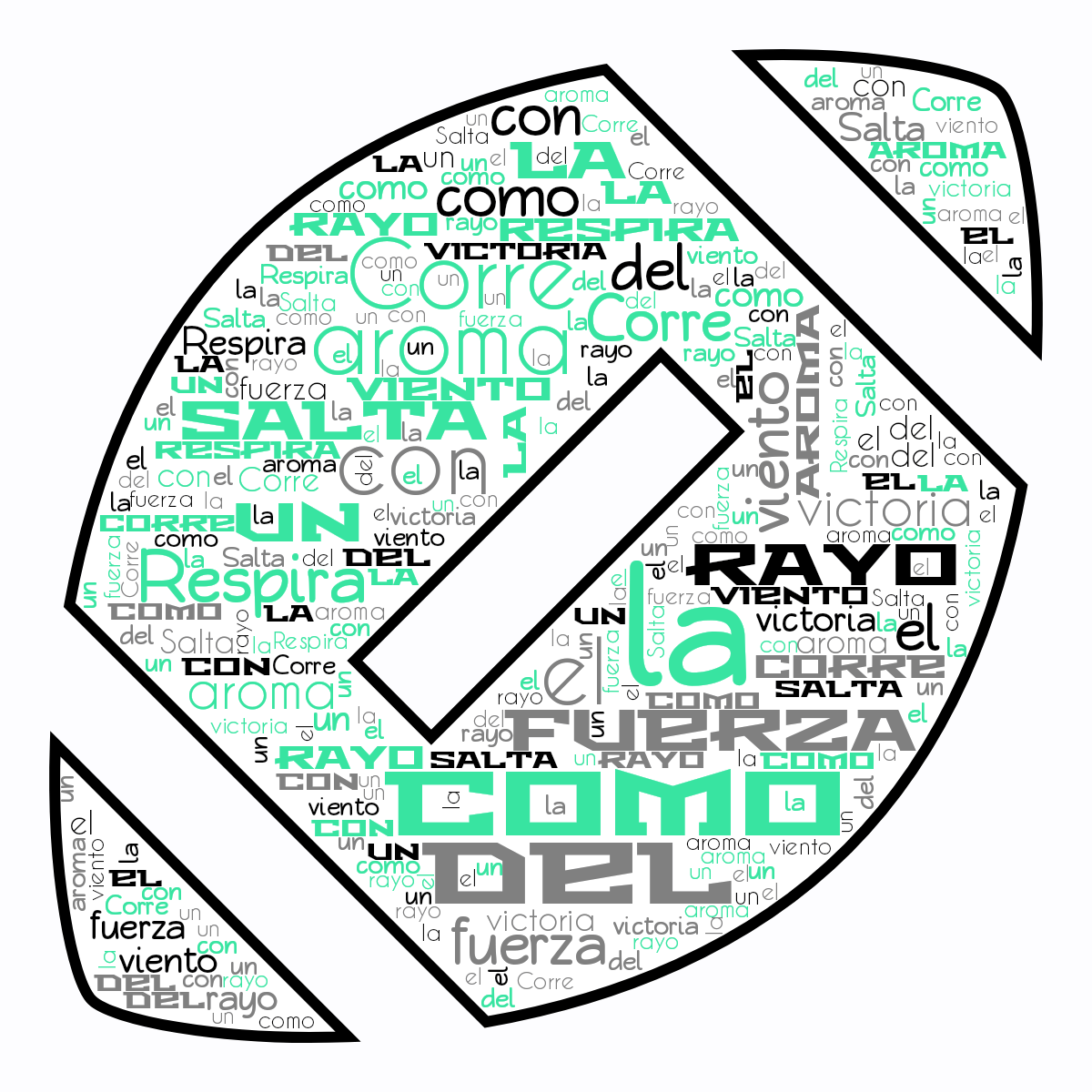 Word cloud in an American Football shape with 14 words like la, aroma and como in multicolor.