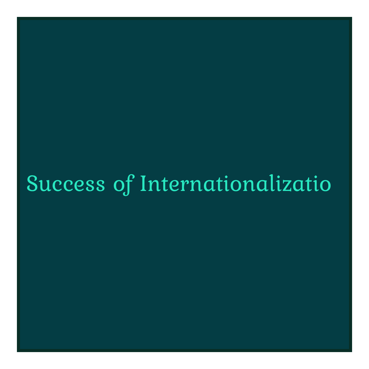 Word cloud in a Square shape with 1 word Success of Internationalizatio in green and blue.
