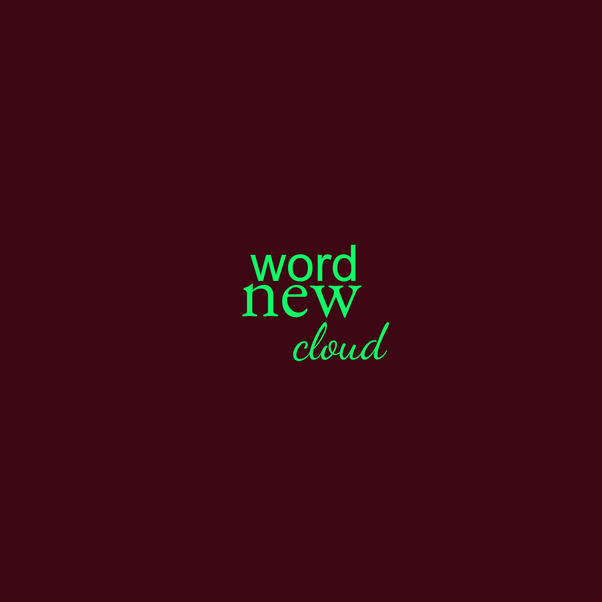 Word cloud with 3 words like new, word and cloud in green and red.