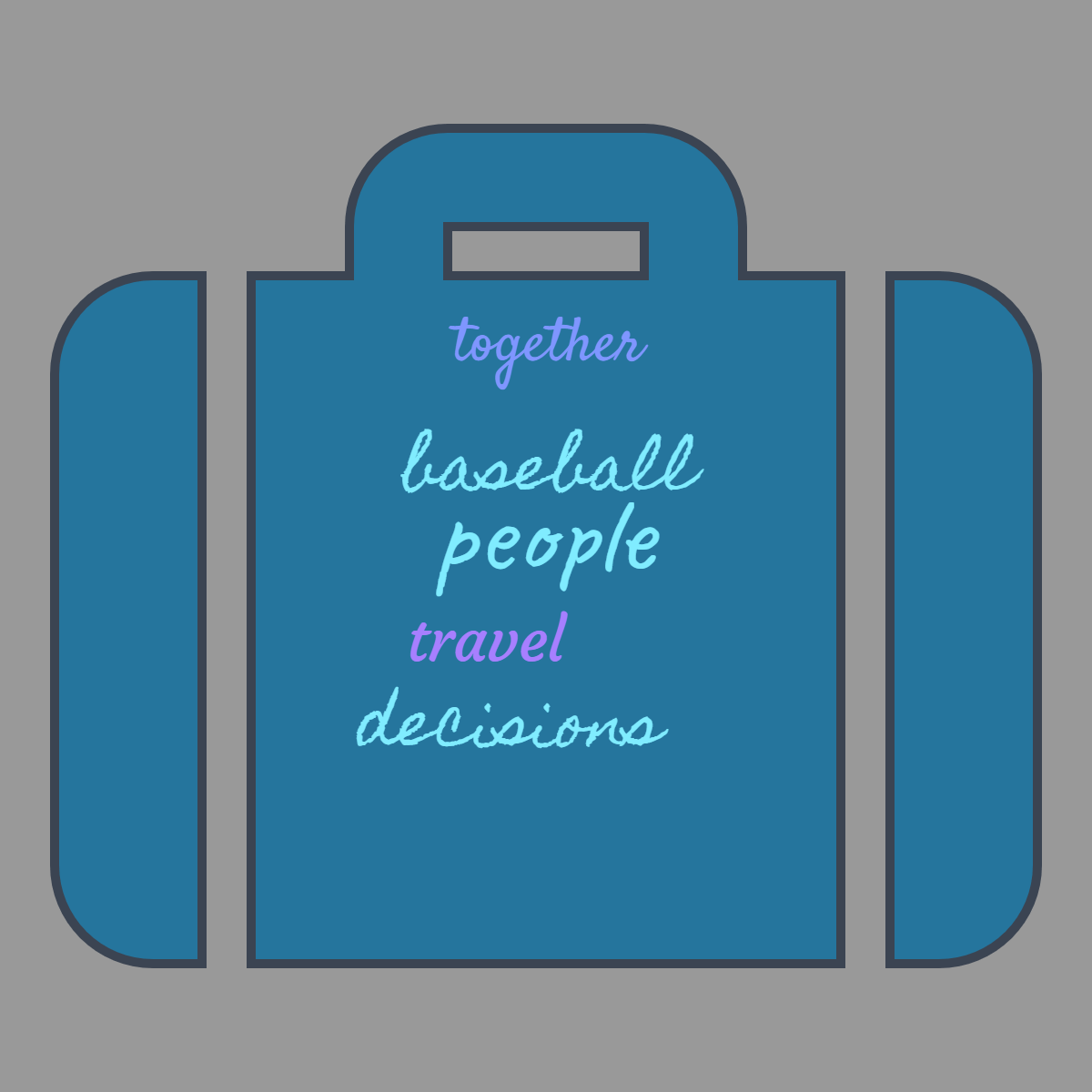 Collaborative word cloud in a Bag shape with 5 words like people, baseball and travel in blue, green and gray.
