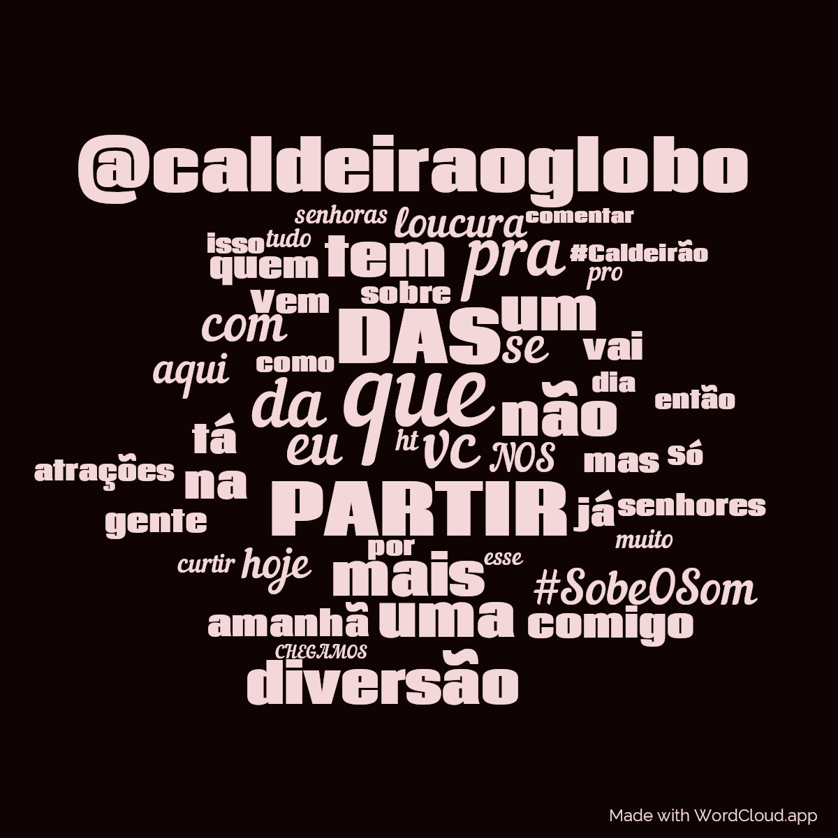 Word cloud with 50 words like que, DAS and PARTIR in red and black.
