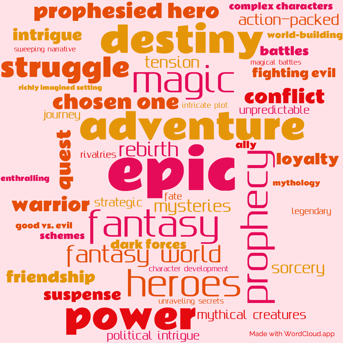 Word cloud of the book The Dragon Reborn with 48 words like epic, fantasy and adventure.