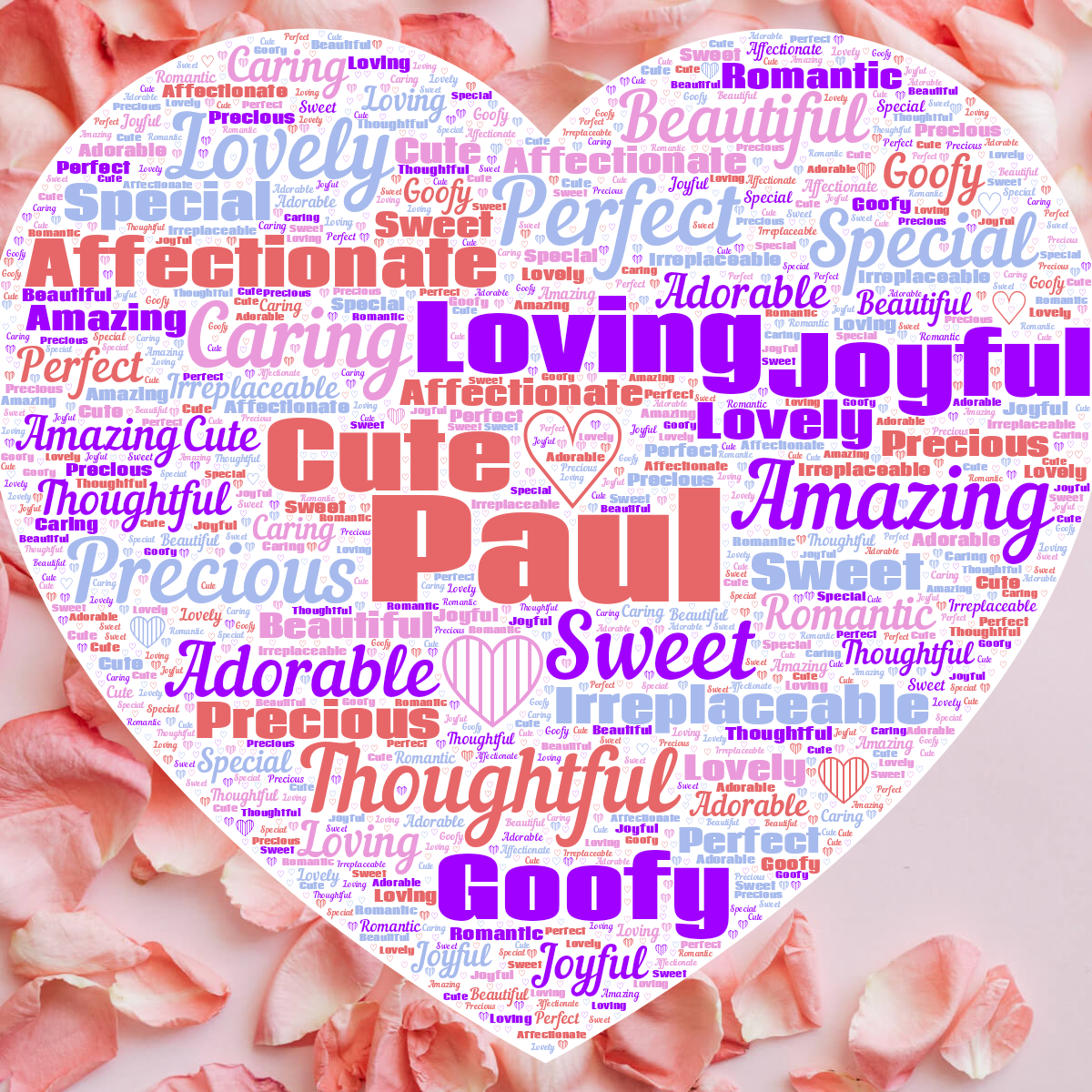 Word cloud in a Heart shape with 19 words like ♡, ❤ and Sweet in multicolor.